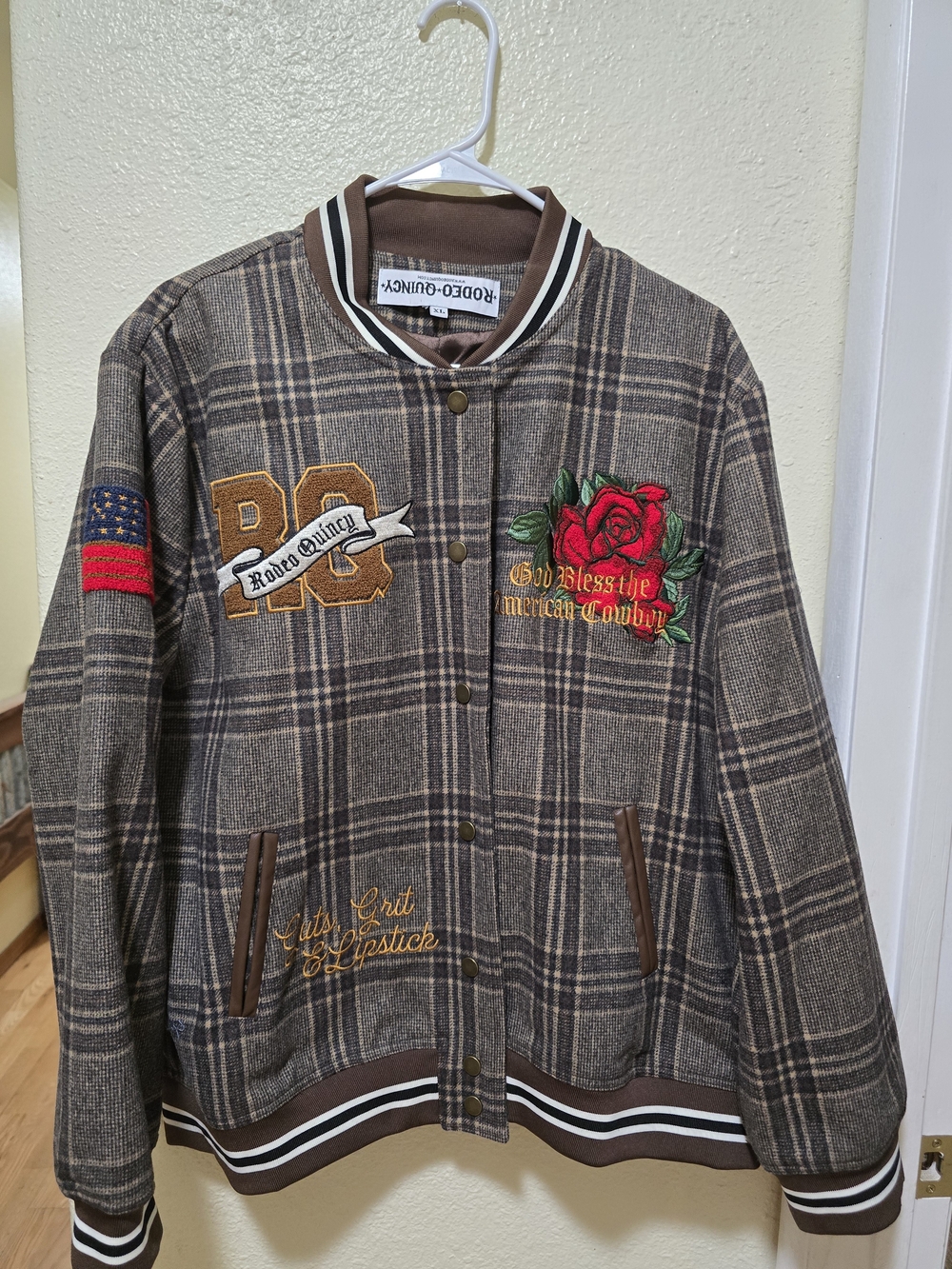 Rodeo Quincy Plaid Brown Embroidered Bomber Jacket -